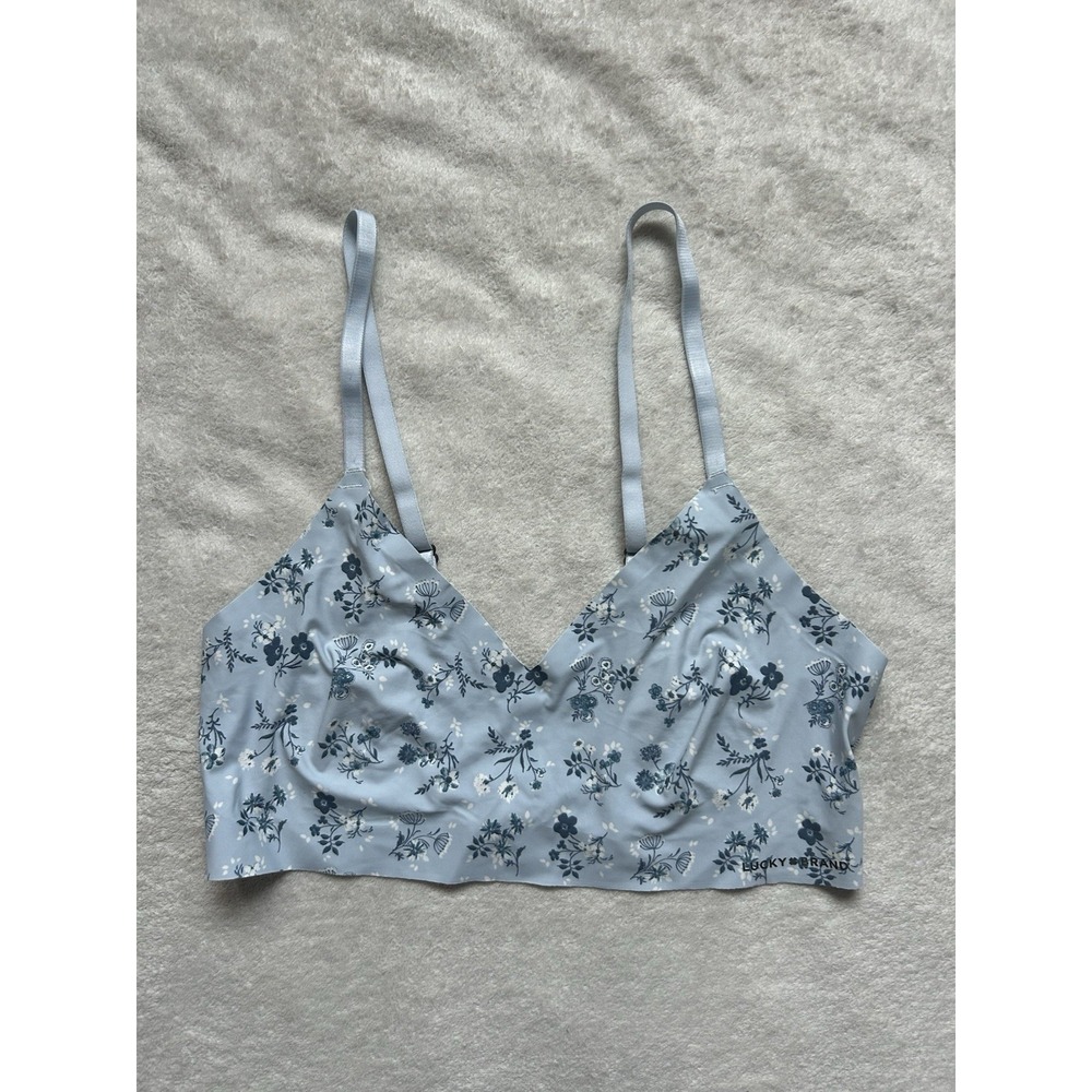 Lucky Brand T-Shirt Bra Womens Large Blue Floral Adjustable Straps Cottage Soft